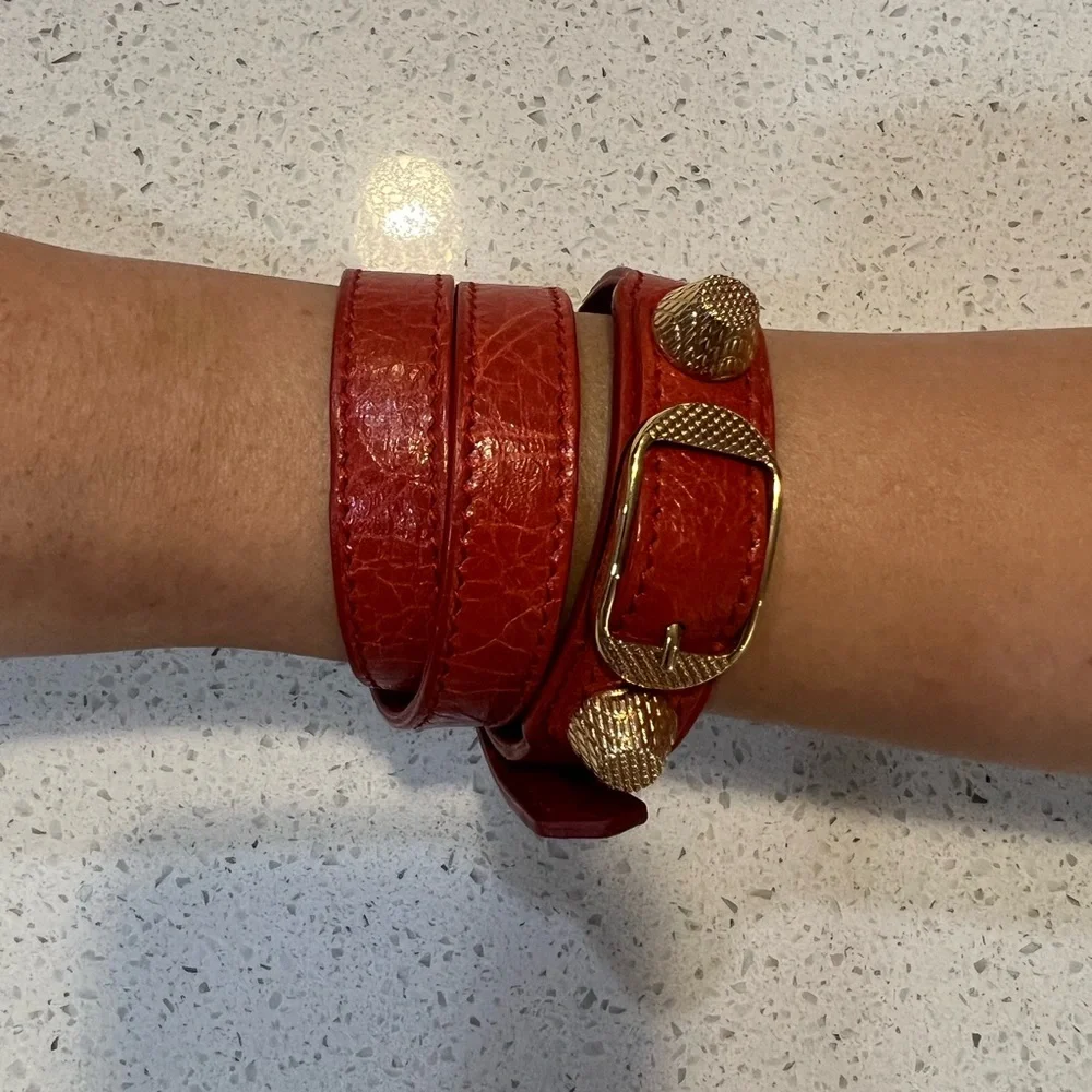 Balenciaga Red Wrap Bracelet with Gold-Tone Hardware